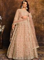 Net Peach Wedding Wear Embroidery Work Anarkali Suit